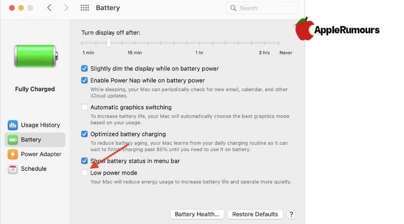 How to enable the Low Power Mode in Apple MacBook quickly and easily-process