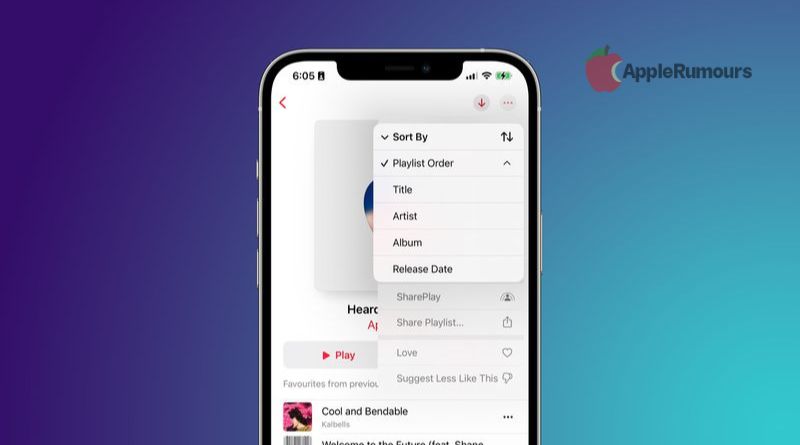 Apple Music on iOS 16 Ability to Playlist Sorting and Add Favorite Artists-sorting